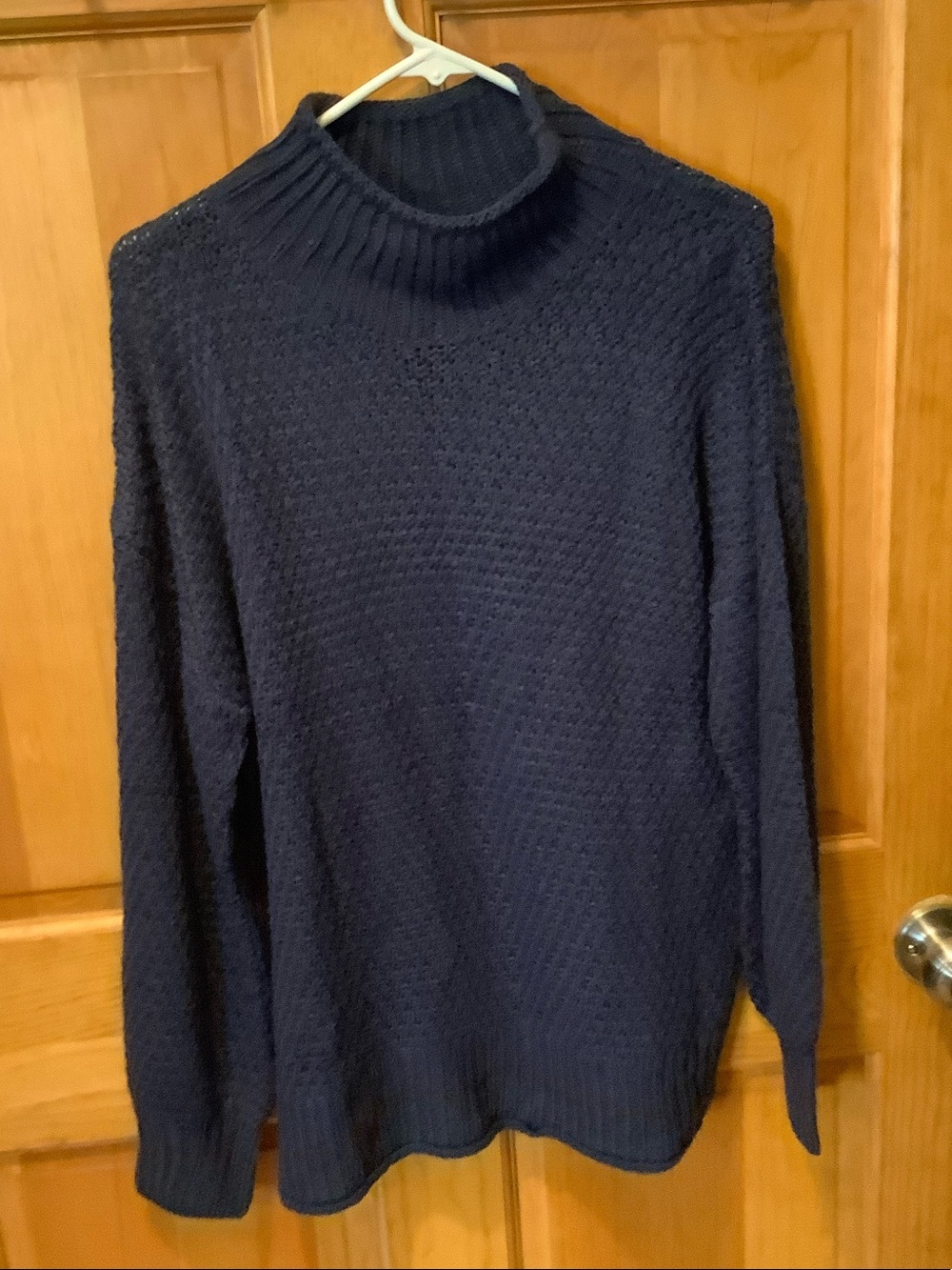 Women's Navy Textured Mock Neck Sweater